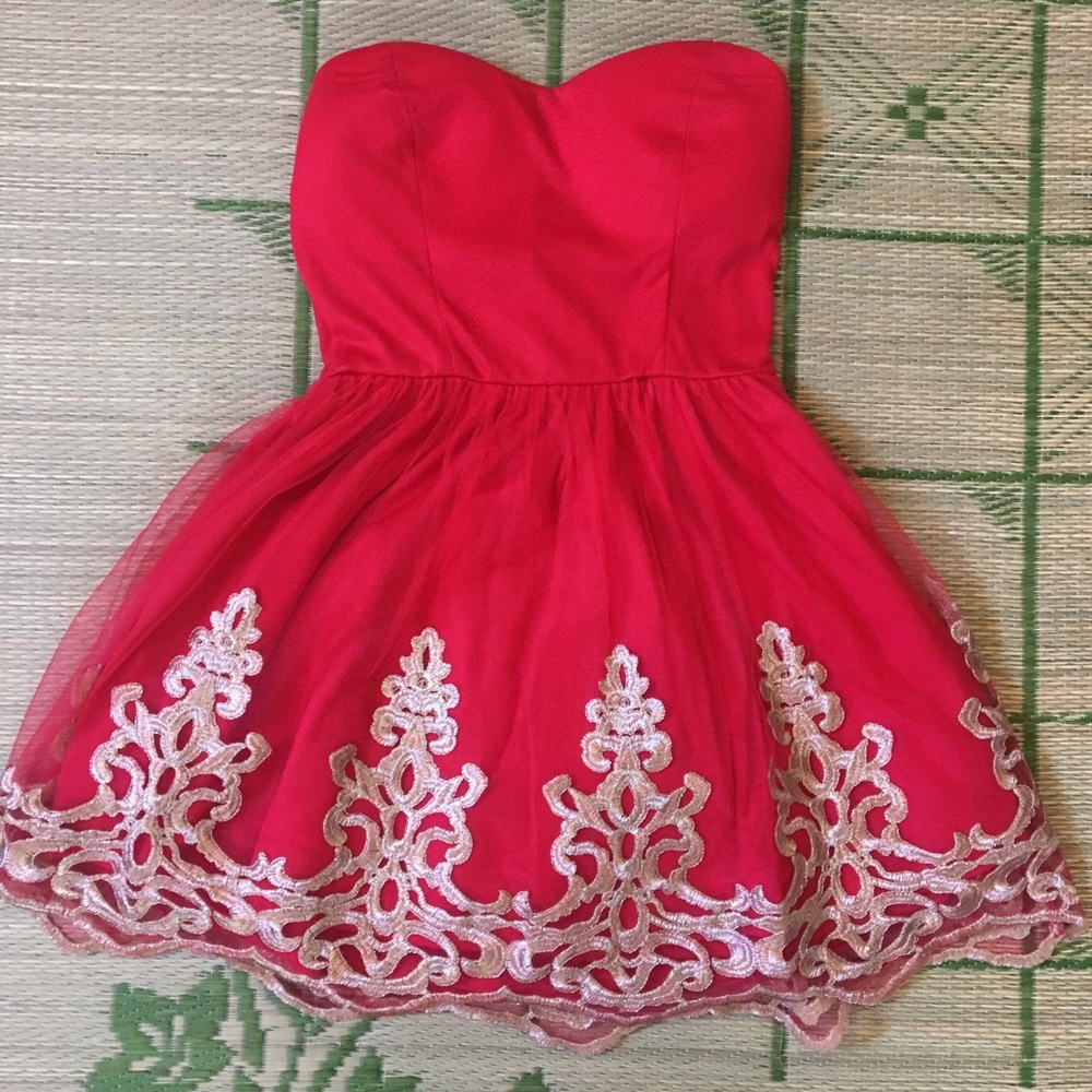 Red and Gold Short Dress - Picture 1 of 4